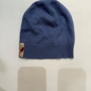 Burberry Kids Blue Cashmere Beanie with Check Detail